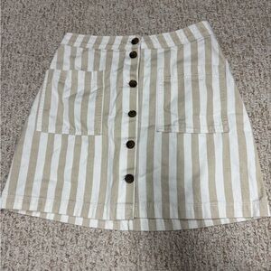 Old Navy Tan and White Striped Mini Skirt